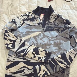 Women’s Light Blue Patterned Quarter-Zip Sweater